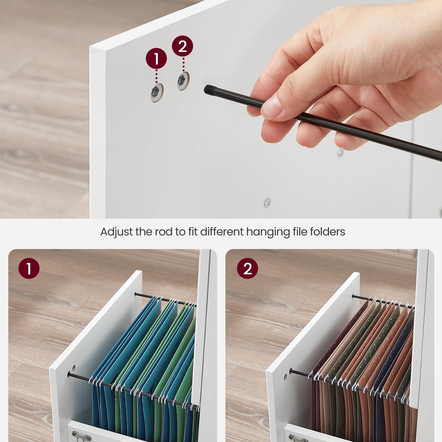 VASAGLE 2-Drawer File Cabinet, Locking Wood Filing Cabinet for Home Office, Small Rolling File Cabinet, Printer Stand, for A4, Letter-Size Files, VASAGLE