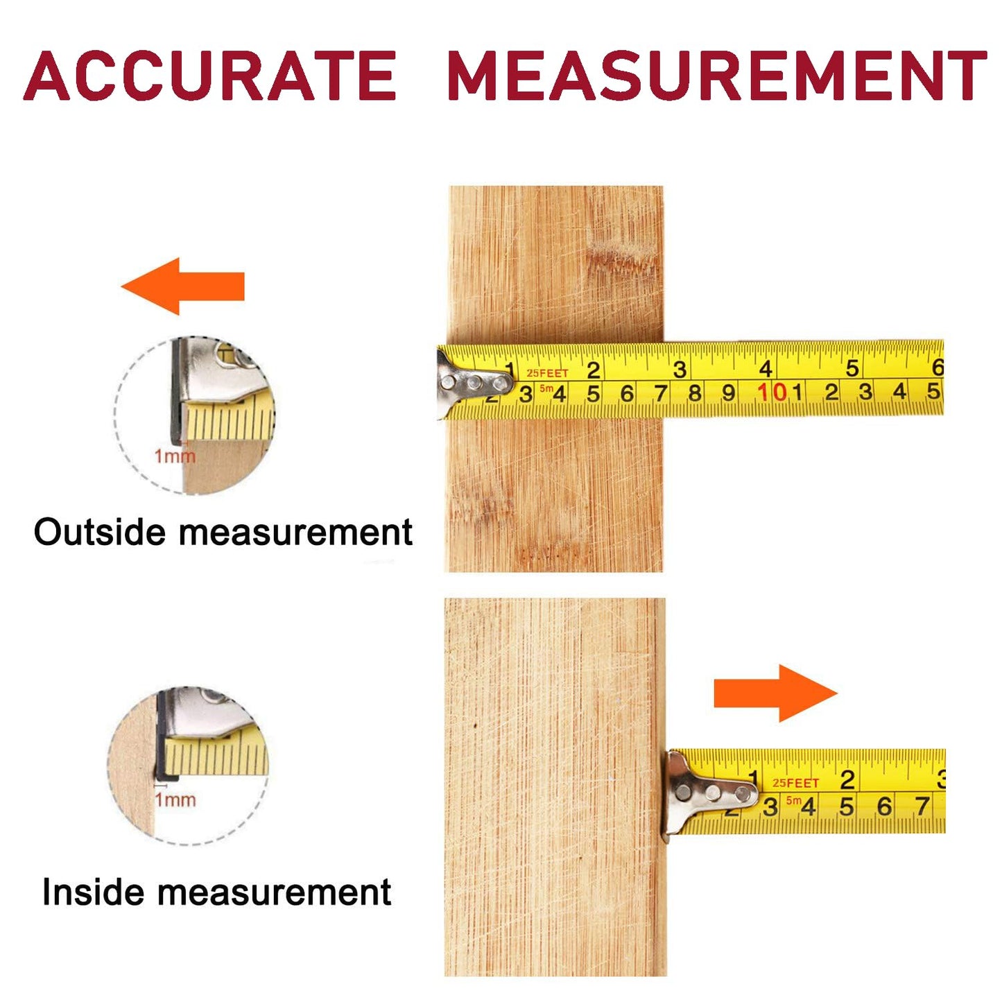 Zabiki Measuring Tape Measure, 25 Ft Easy to Read Decimal Retractable Dual Side Ruler with Metric and Inches, for Surveyors, Engineers and - WoodArtSupply