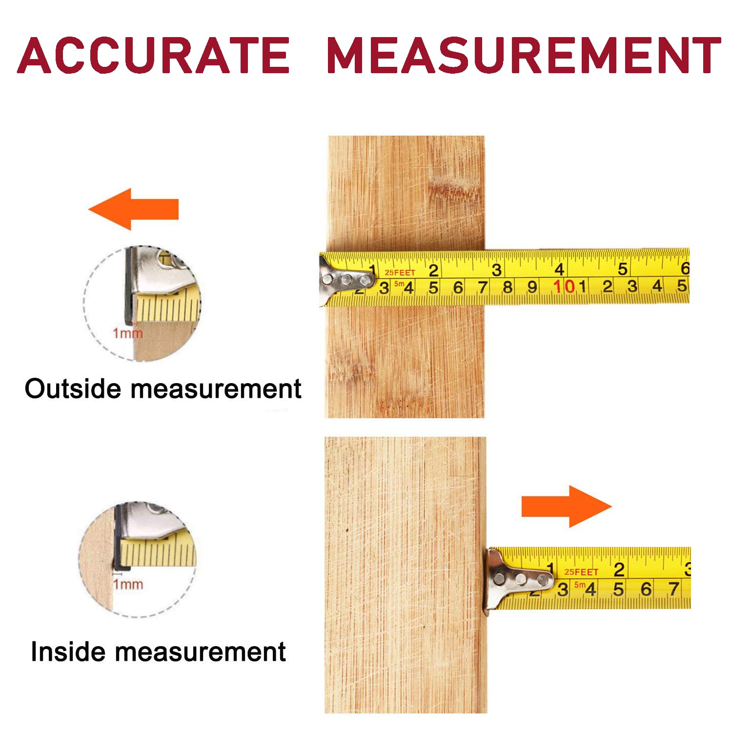 Zabiki Measuring Tape Measure, 25 Ft Easy to Read Decimal Retractable Dual Side Ruler with Metric and Inches, for Surveyors, Engineers and - WoodArtSupply