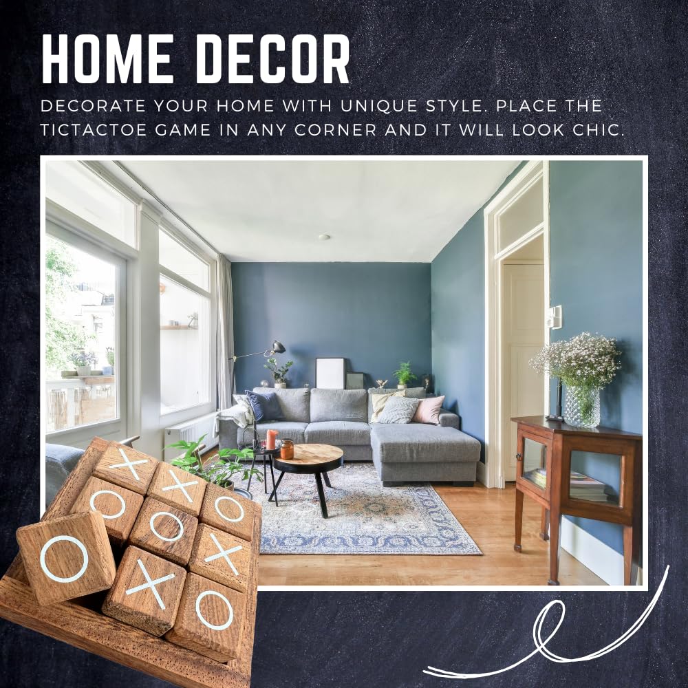 NUTTA - Wooden TIC TAC Toe Game Coffee Table Decor Family Game Night Indoor Outdoor Fun Games for Teens and Adults Classic OX Wood Board Game NUTTA