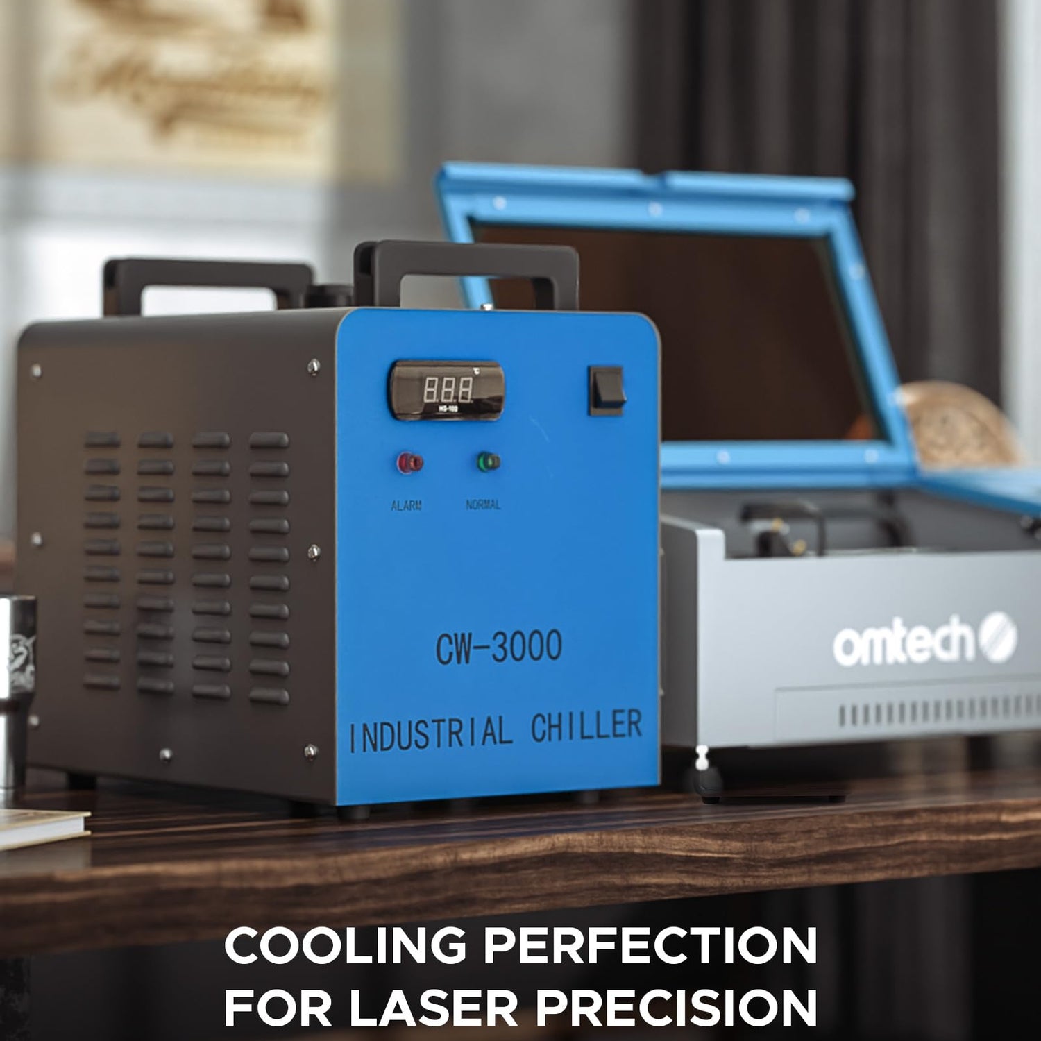 OMTECH 9L Industrial Water Chiller 2.6gpm CW-3000 Water Cooler for 40W K40 CO2 Laser Engraving & Cutting Machines, Water Cooling System Radiates 50W OMTech