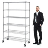YYkokocat Heavy Duty 6 Tier Shelving Unit Adjustable 6000Lbs Capacity Steel Storage Rack 18" x 48 x 76 Mobile Shelves Wire Shelf Silver Rolling YYkokocat