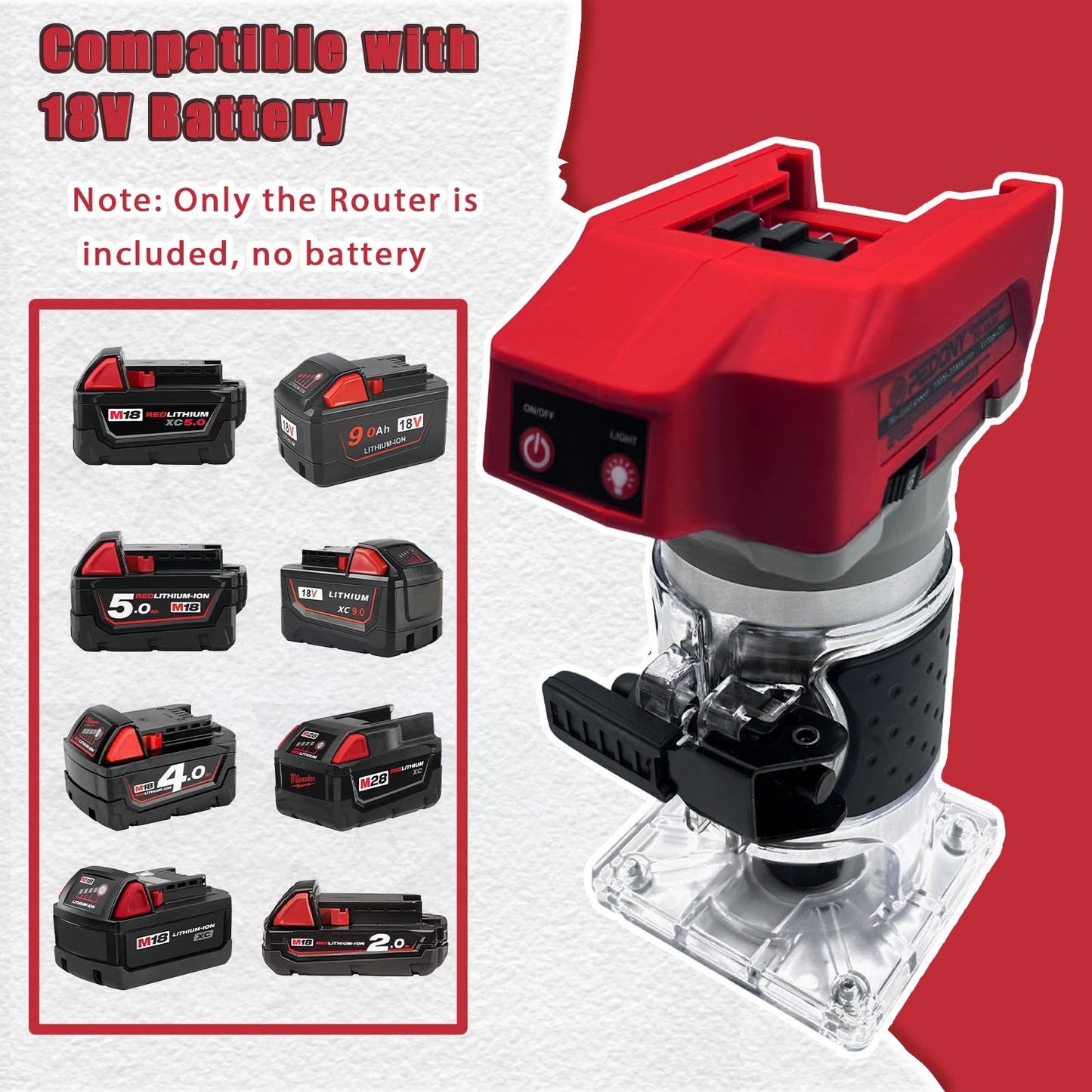 PEDONY Brushless Trim Router Suitable for Milwaukee Battery, 1/4" Chuck, 6 Variable Speed, 30000R/MIN, Replacement for DCW600B - WoodArtSupply