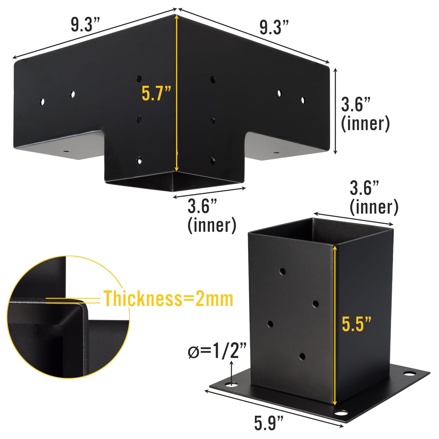 LADECH Pergola Kit with 3-Way Right Angle Corner Brackets Woodworks DIY 4x4 Post Base Kits, Wooden Bracket for Gazebos, Patio Pergolas, Outdoor - WoodArtSupply