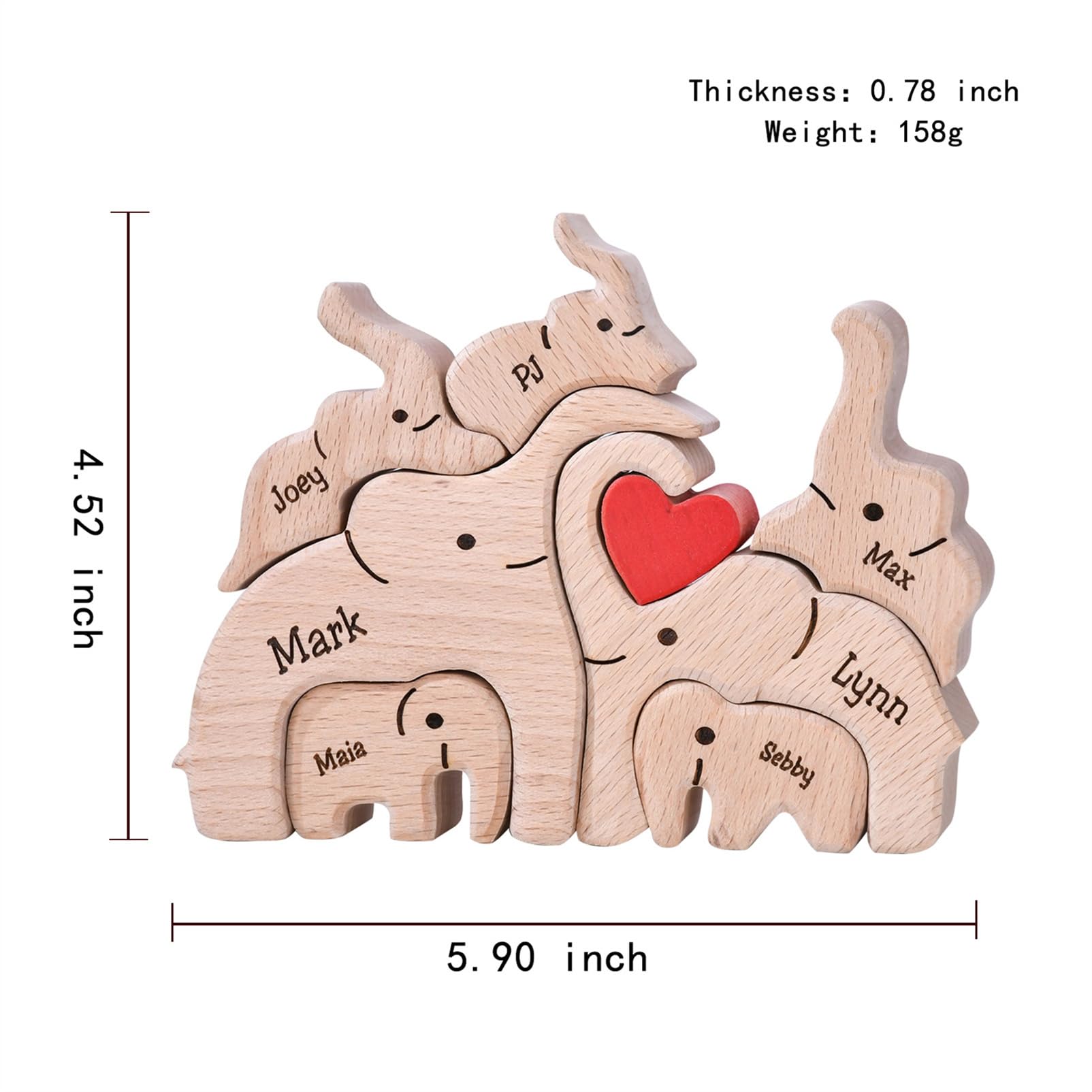 Personalized Wooden Puzzle with 2-8 Family Name,Wooden Elephant Puzzle,Customizable Wooden Puzzle for Home Decor and Thoughtful Gifts,Birthday for - WoodArtSupply