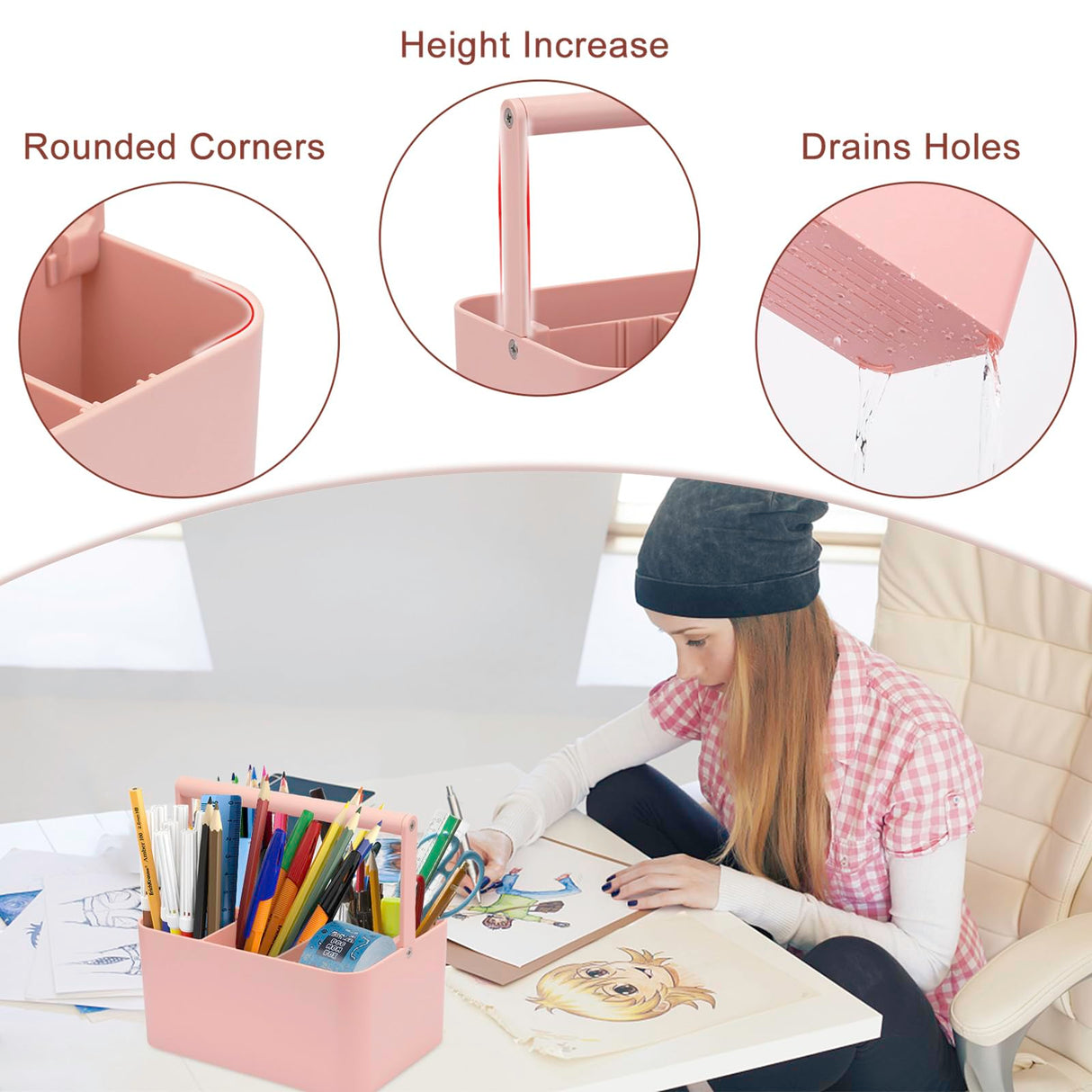 LAFARA Art Supply Storage Organizer, Multipurpose Caddy Organizer with Handle and Adjustable Divider, Plastic Portable Craft Storage Organizer Caddy LAFARA