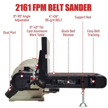 BUCKTOOL Direct Drive Bench Belt Sander, 4x36 in Belt and 8 in Disc Sander, 3/4HP Belt Sander for Woodworking, 5.0A Benchtop Belt Sander