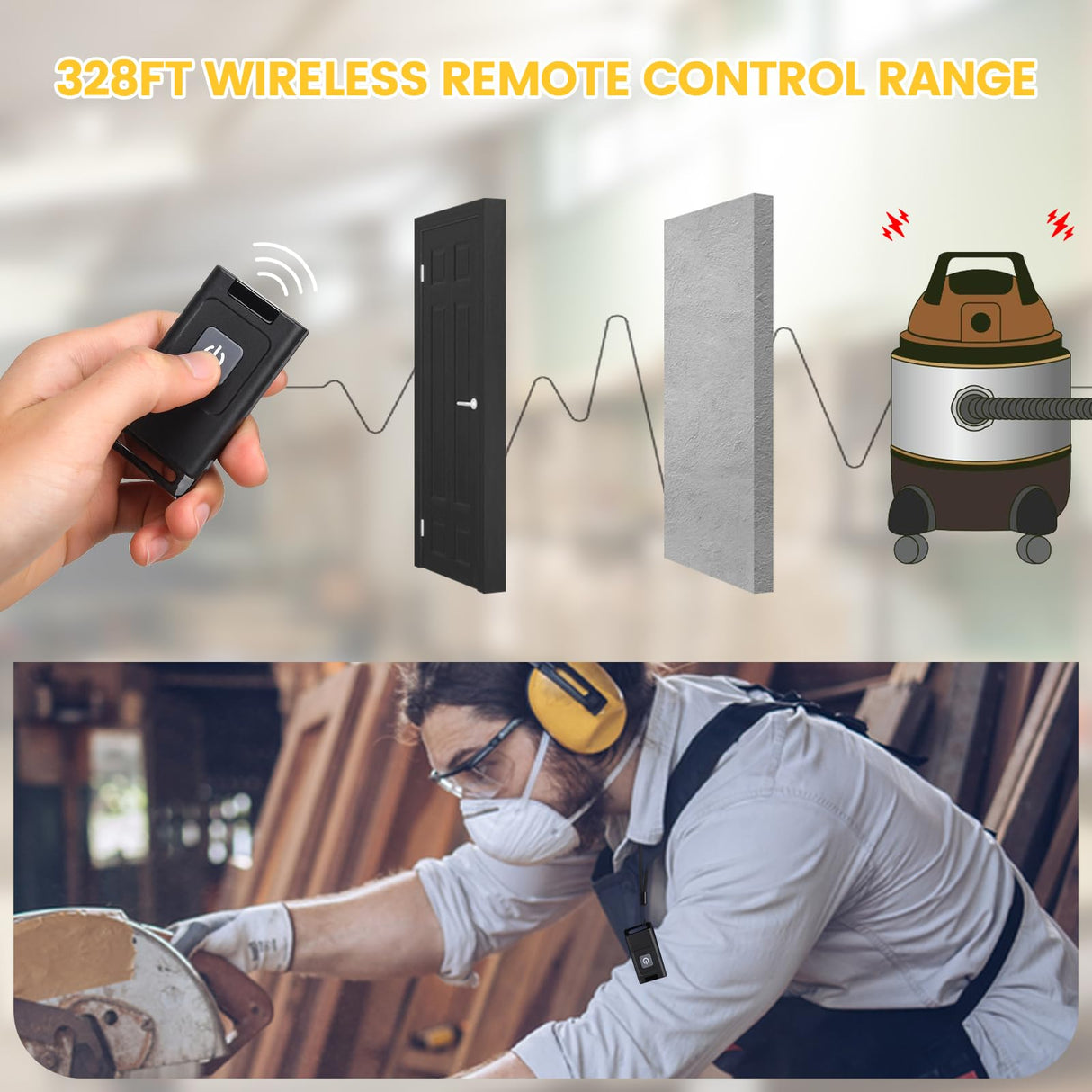 Dust Collector Remote Switch, Ortis 120V Wireless Remote Switch for Dust Collector, 328FT Wireless Range (Battery Included), Heavy Duty Design, Save Ortis
