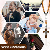 Equsion 24 Set Wooden Bead Rosary Necklace Catholic Rosary Wood Carved Beads with Jesus Cross Our Father Solid Wooden Rosary Beads with Organza Bag Equsion