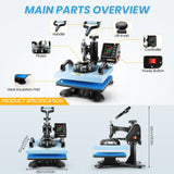 AKEYDIY Upgraded Heat Press Machine for T Shirts 12x10Inch Multifunction Shirt Press Machine 360° Swing Away Sublimation Heat Press Digital Heat AKEYDIY