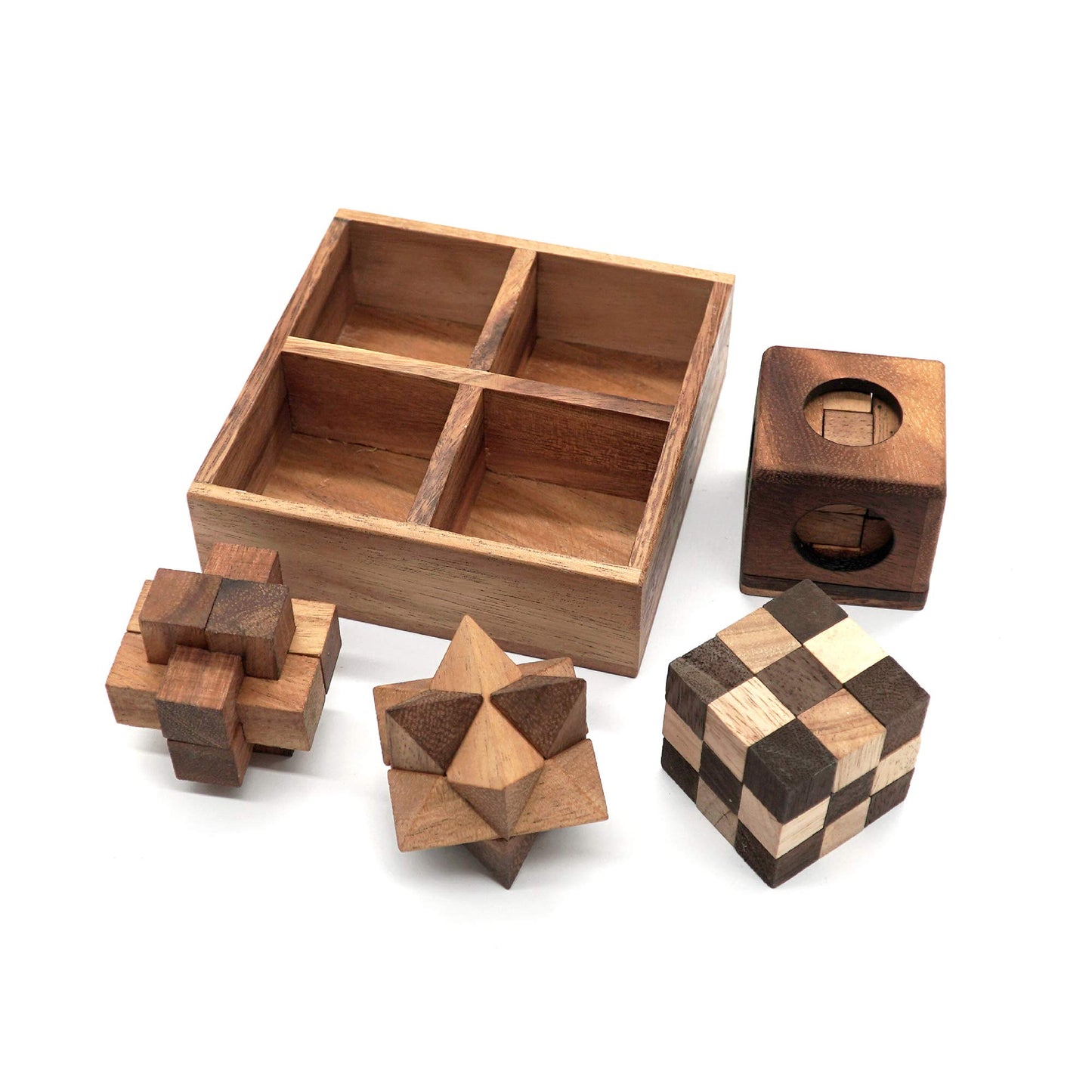 BSIRI Wooden Puzzle Box Set (4 Games) - Challenging Brain Teasers 3D Puzzles for Adults, Interlocking Games for IQ Test. Ideal for Rustic Patio Decor, Unique Gift for Christmas and Birthdays