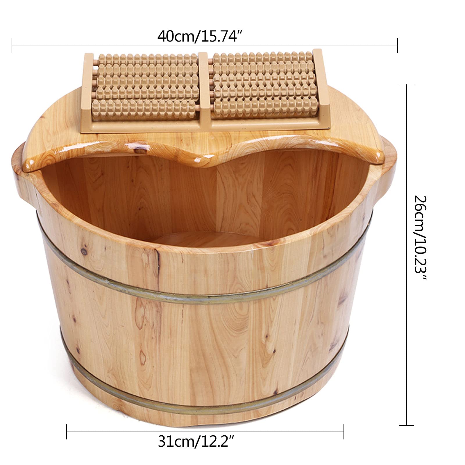 Kaichenyt Wooden Foot Basin, Solid Cedar Wood Foot Tub with Cover Plate, Wooden Bucket Foot Bath with Massage, Pedicure Barrel for Foot Bath, Soak, - WoodArtSupply