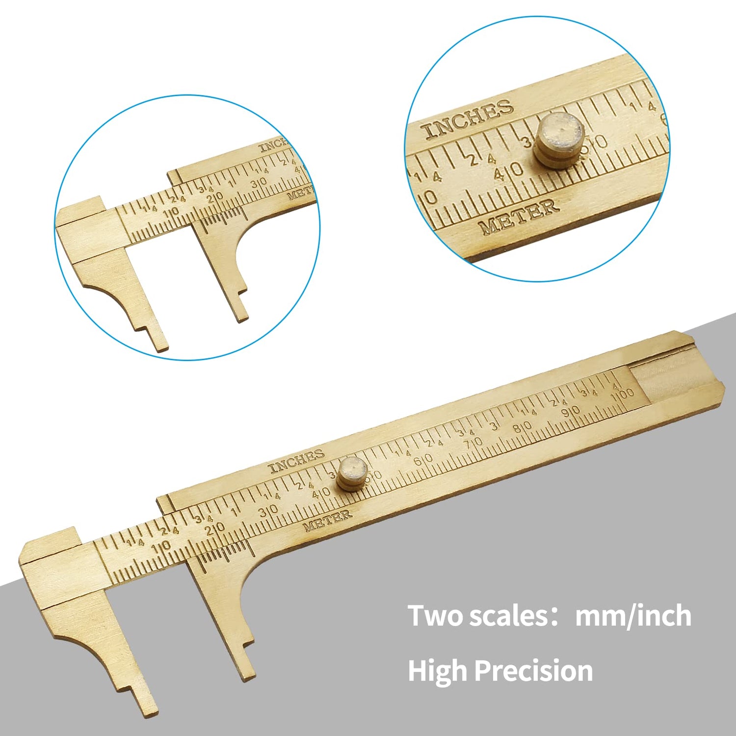 Kyuionty Brass Pocket Vernier Caliper Ruler, Sliding Gauge Mini Vernier Caliper Double Scales MM/Inch Measuring Tool (100mm) Kyuionty