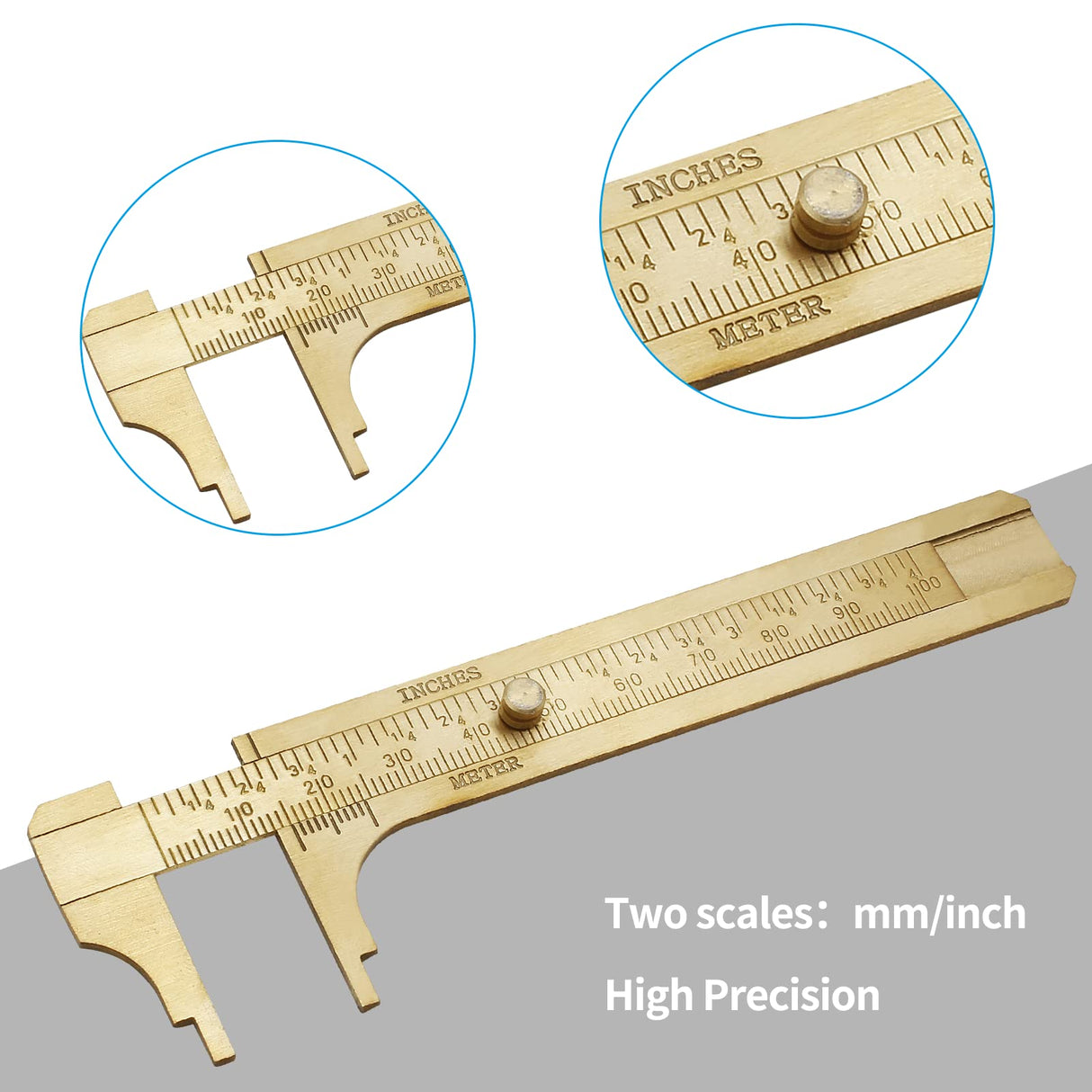 Kyuionty Brass Pocket Vernier Caliper Ruler, Sliding Gauge Mini Vernier Caliper Double Scales MM/Inch Measuring Tool (100mm) Kyuionty