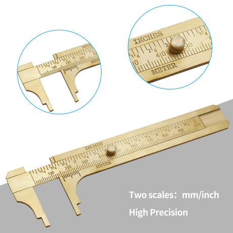 Kyuionty Brass Pocket Vernier Caliper Ruler, Sliding Gauge Mini Vernier Caliper Double Scales MM/Inch Measuring Tool (100mm) Kyuionty