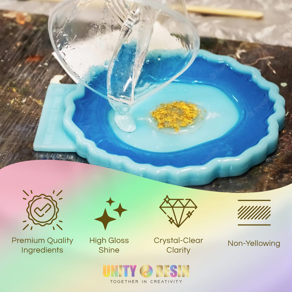 UNITY RESIN- Premium 1 Gallon Epoxy Resin, Crystal Clear & Low Bubbles, Non-Yellow UV Protection with HALS, Versatile & Easy-to-Use 1:1, Coating & Unity Resin