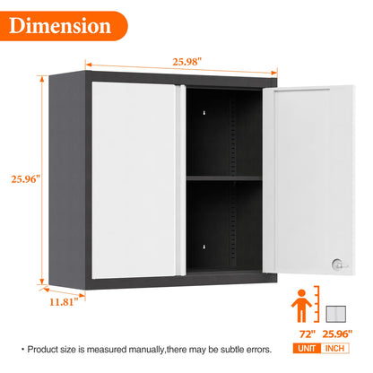 GangMei Metal Wall Storage Cabinet, Lockable Steel Garage Cabinets with 2 Doors and 1 Adjustable Shelf for Home Office Garage Basement Pantry School - WoodArtSupply