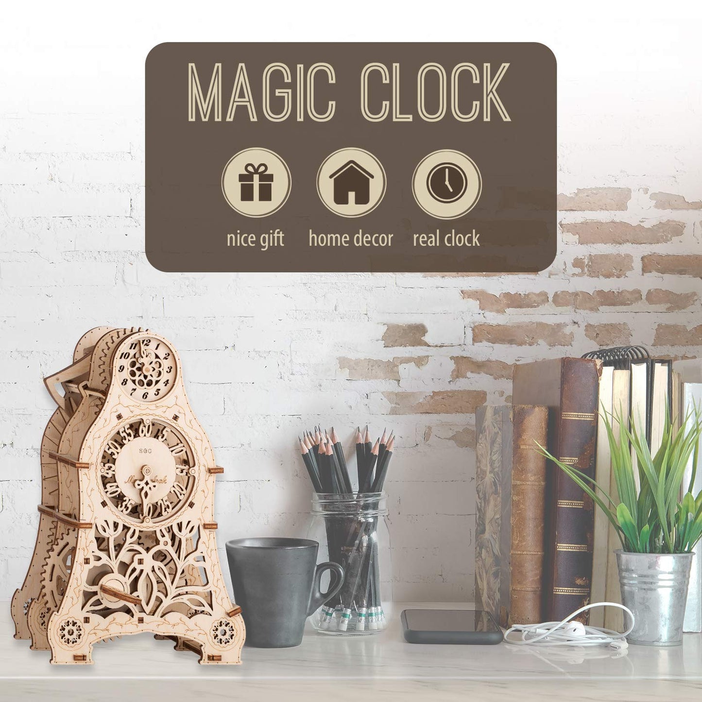 CANOPUS 3D Wooden Puzzle, Magic Clock, Jigsaw Puzzle for Good Family Time, DIY Model Kit for Kids, Teens, Adults, Mechanical Pieces to Enhance Brain - WoodArtSupply