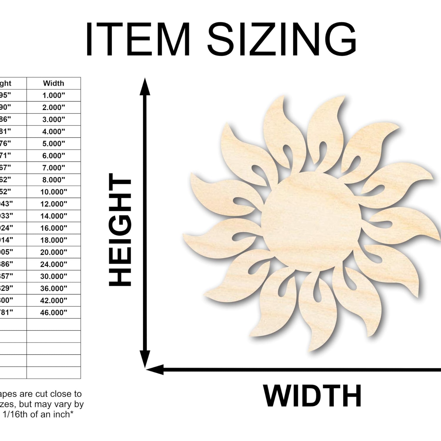 Unfinished Wood Radiant Sun Silhouette | Summer | Celestial | Craft Cutout | up to 36" 4" / 1/8" 24 Hour Crafts