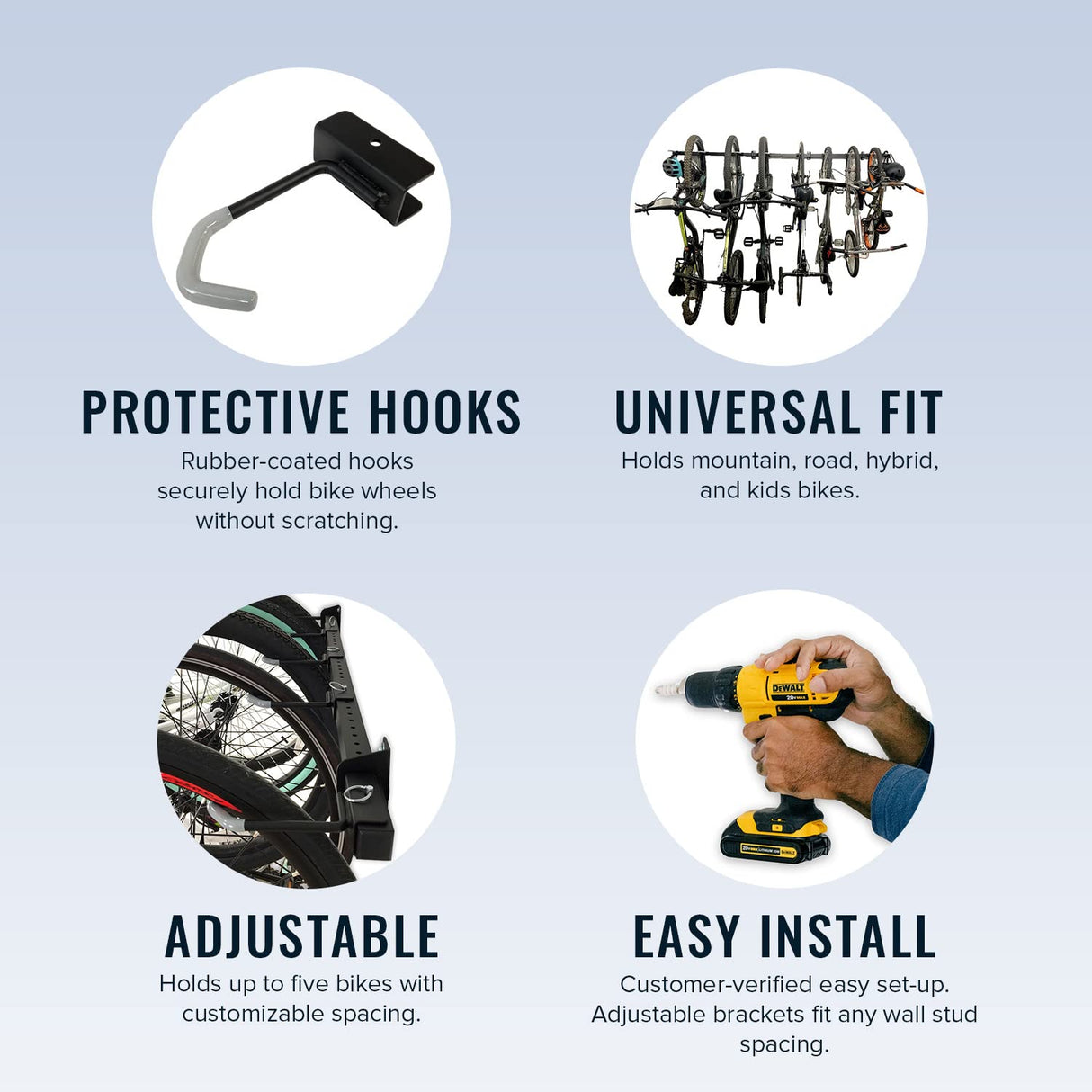 StoreYourBoard Bike Storage Rack, Holds 5 Bicycles, Home and Garage Organizer, Adjustable Wall Hanger Mount StoreYourBoard