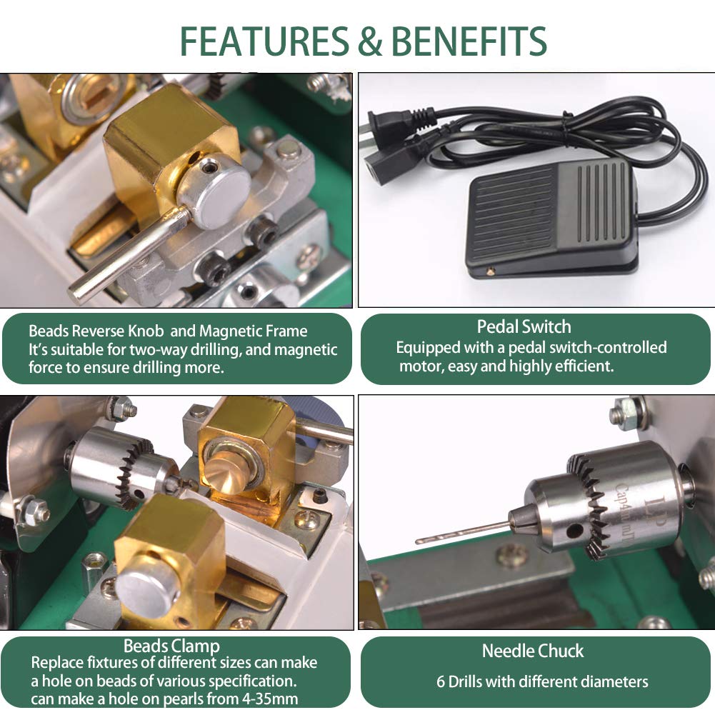 HiHydro 280W 110V Pearl Drilling Machine Driller Full Set Drill Holder for Shell Coral Amber Stone Jewelry Tools HiHydro