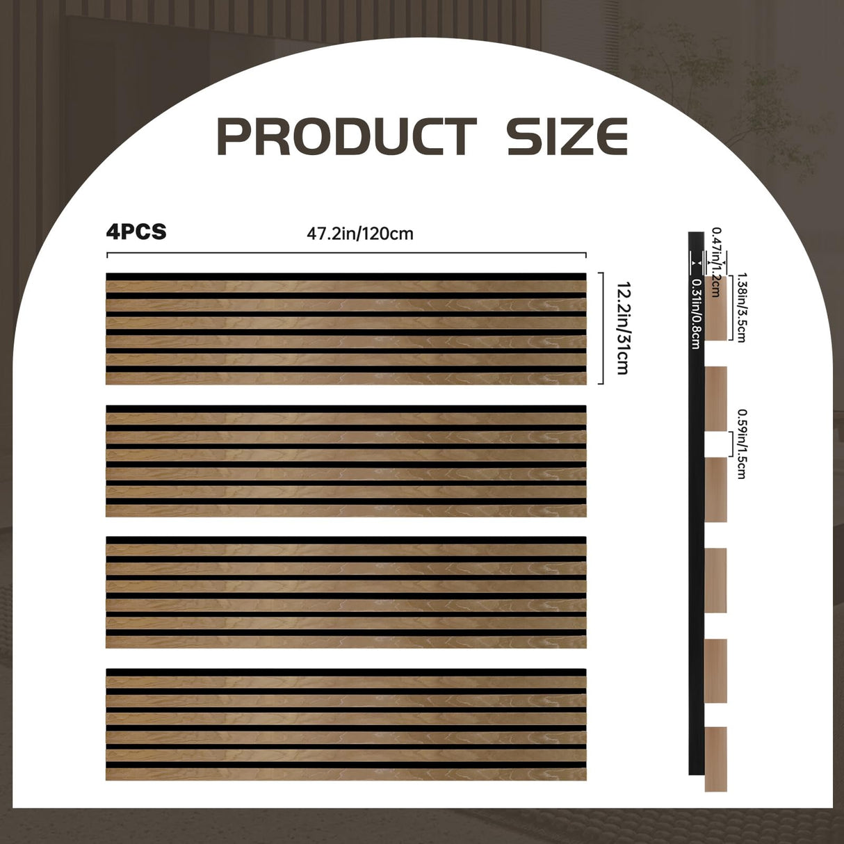 CETIVENO 4 Pack Acoustic Wood Wall Panels,47.2” x 12.8” Soundproof Wall Panels,Wood Slat Acoustic Panels for Wall Decor,3D Wood Slat Wall Panels CETIVENO