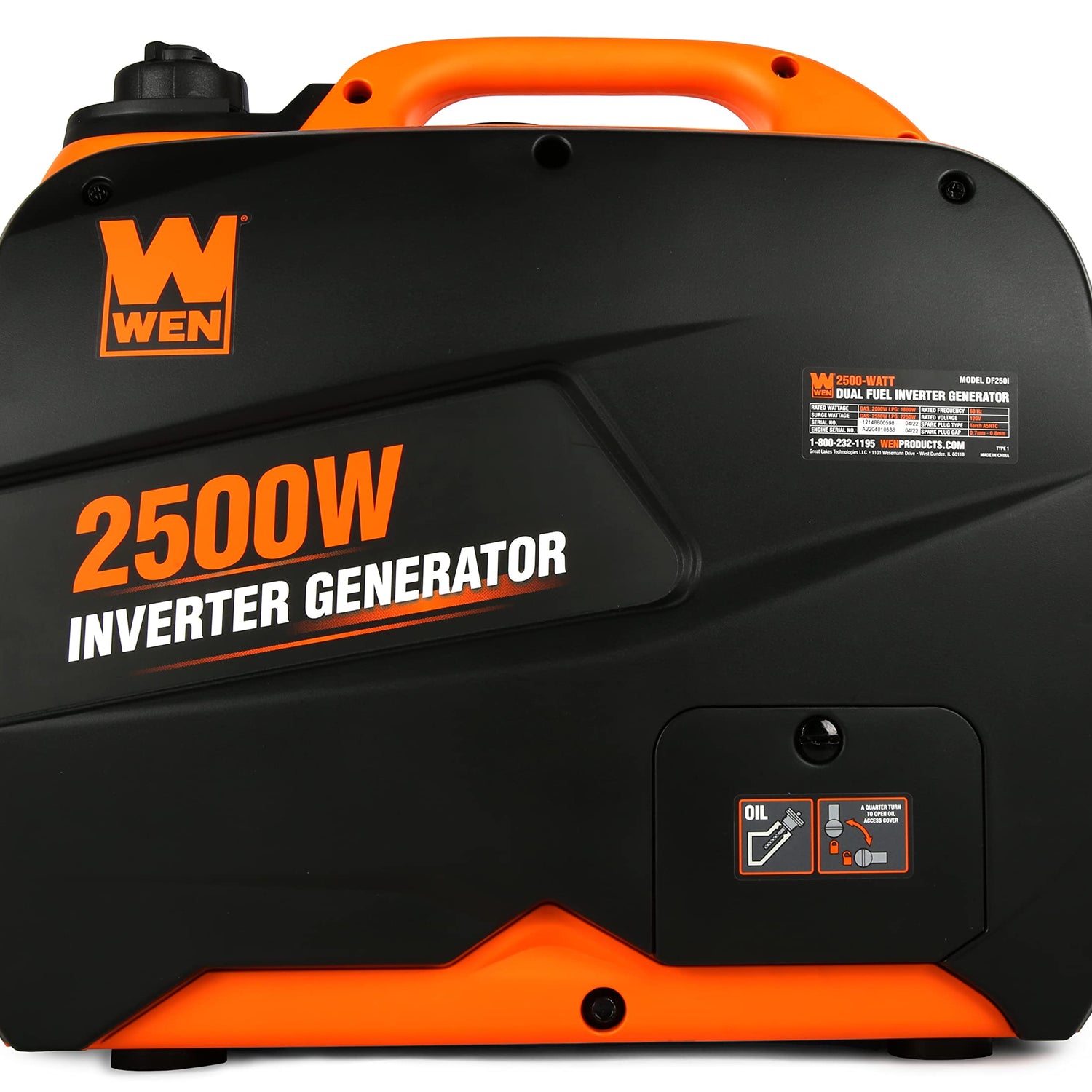 WEN DF250iX Super Quiet 2500-Watt Portable Dual Inverter Generator with Fuel Shut-Off and CO Sensor, Black WEN