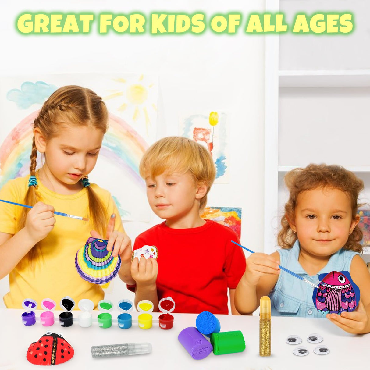 Nicmore Kids Sea Shell Art & Crafts: Glow in The Darkness Painting Kits Crafts for Age 4-6 4-8 8-12 Gift for Boys Girls Art Supplies Activities Nicmore