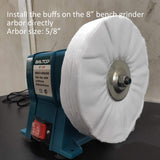 PURUI 8" Buffing Polishing Wheel-Coarse (42PLY) Medium(60PLY) Fine(40PLY) with 5/8" Arbor Hole -Brown,Blue,Red Rouge Polishing Compounds for Bench PR PURUI