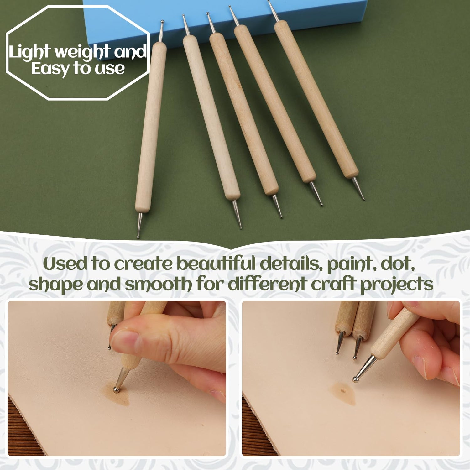 QMNNMA Leather Stamping Tools, Saddle Making Stamp Punch Set with Leather Scriber Pen, Leather Working Hammer and Tracing Paper, for Leather Carving QMNNMA