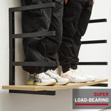 YYR Wood Organizer and Lumber Storage Rack Wall Mount, Heavy Duty Metal Shelf with 4-Level Holds Up 800 LBS, Indoor & Outdoor Use - Black YYR