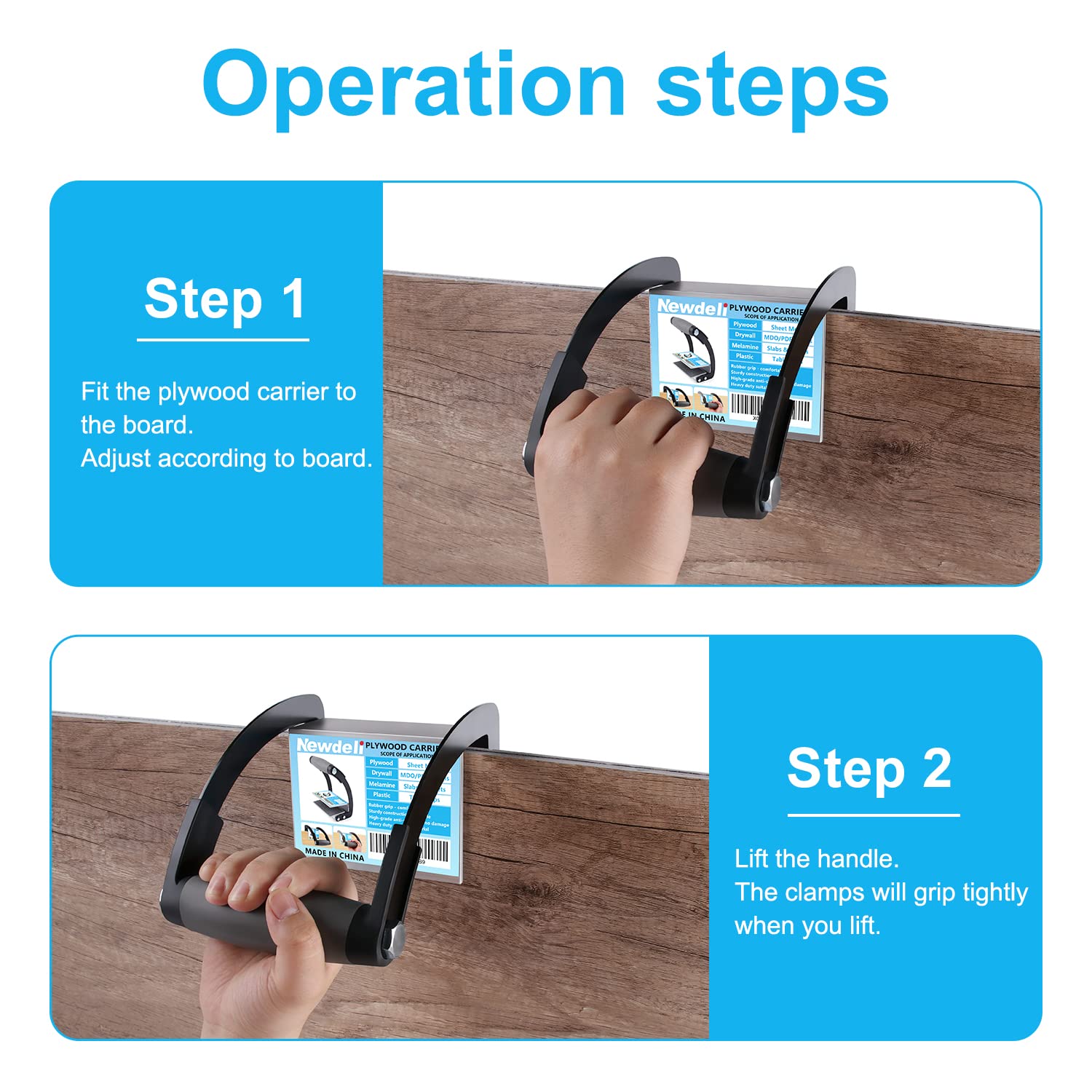 Newdeli Plywood Carrier, Panel Carrier, Drywall Carrying Tool Plywood Lifting Tool for Wood, Synthetic Cement Board - Clamping Thickness up to 3/4 Newdeli