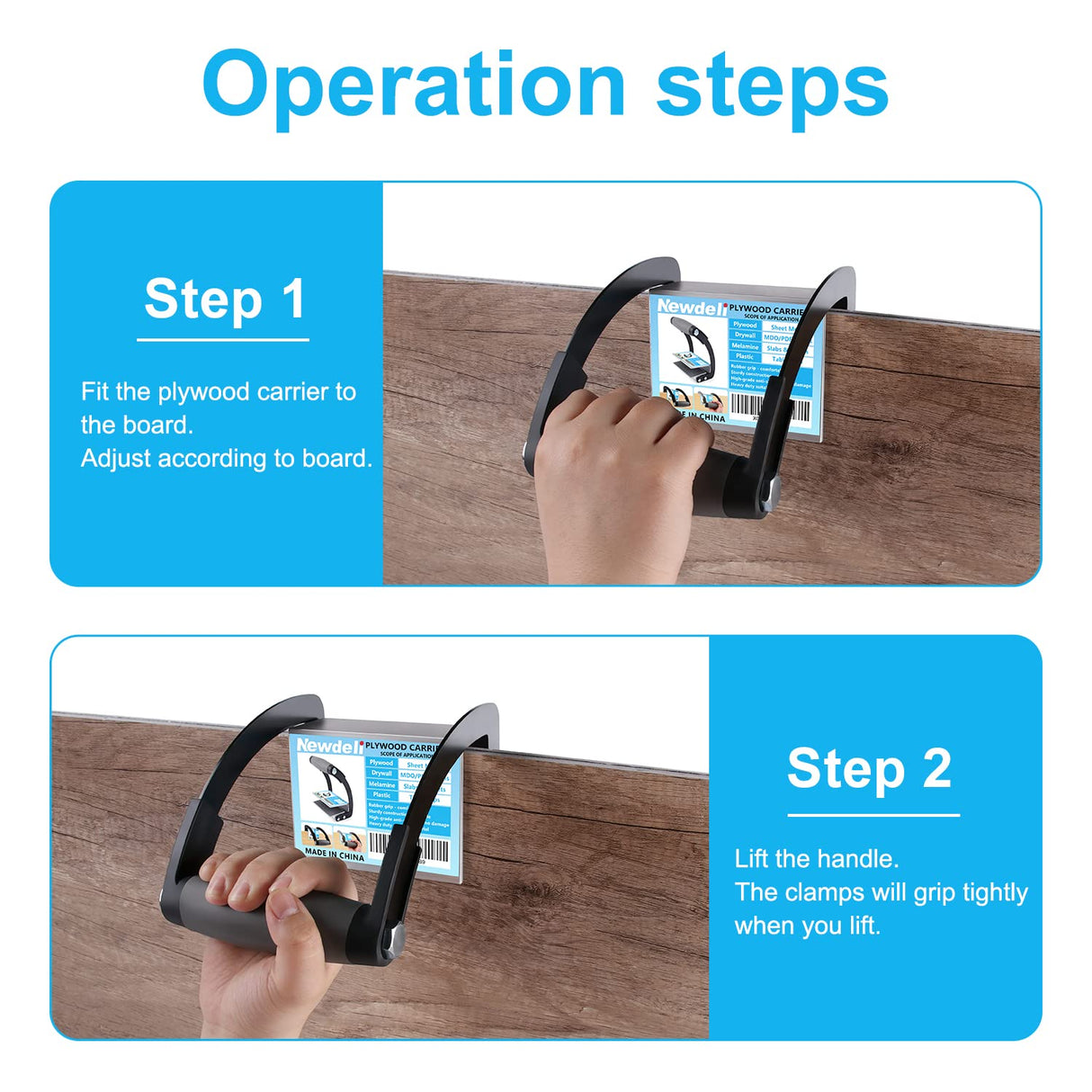 Newdeli Plywood Carrier, Panel Carrier, Drywall Carrying Tool Plywood Lifting Tool for Wood, Synthetic Cement Board - Clamping Thickness up to 3/4 Newdeli