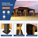 Jolydale 12FT×20FT Hardtop Aluminum Gazebo, Outdoor Metal Frame Canopy with Mosquito Net and Privacy Sidewalls,for Patio, Backyard, Large Size Jolydale