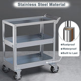 3-Tier Stainless Steel Utility Cart, 1100 lbs Heavy Duty Service Cart with Wheels, Rolling Tool Cart on Wheels, Work Cart for Mechanic, Garage, EHONXI