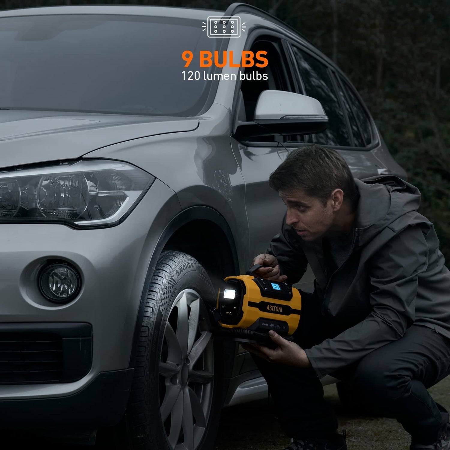 AstroAI Tire Inflator Portable Air Compressor Pump 150PSI 12V DC/110V AC with Dual Metal Motors &LED Light，Automotive Car Accessories&Two mode for AstroAI