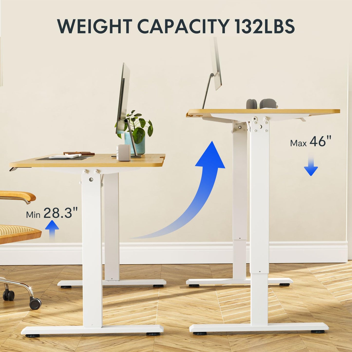 SANODESK Standing Desk Adjustable Height, 55x24 Inch Stand up Desk for Home Office Computer Desk with Memory Preset(55x28 Joint Boards,Maple)