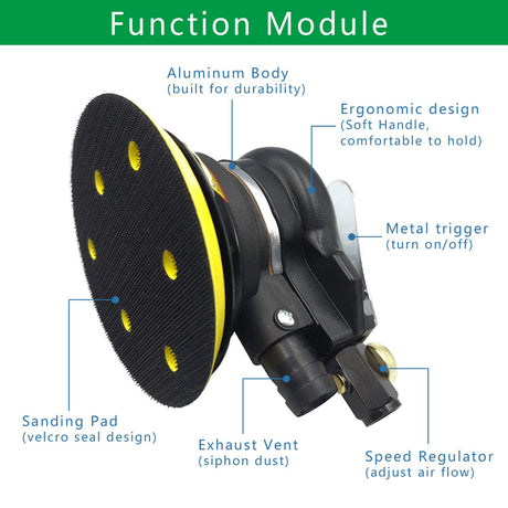 Air Random Orbital Sander, 5"6"Vacuum Air Sander, Dual Action Pneumatic Sander include5 inch 6 Inch Pads and sandpaper, Polisher for Car or Metal StrongTools