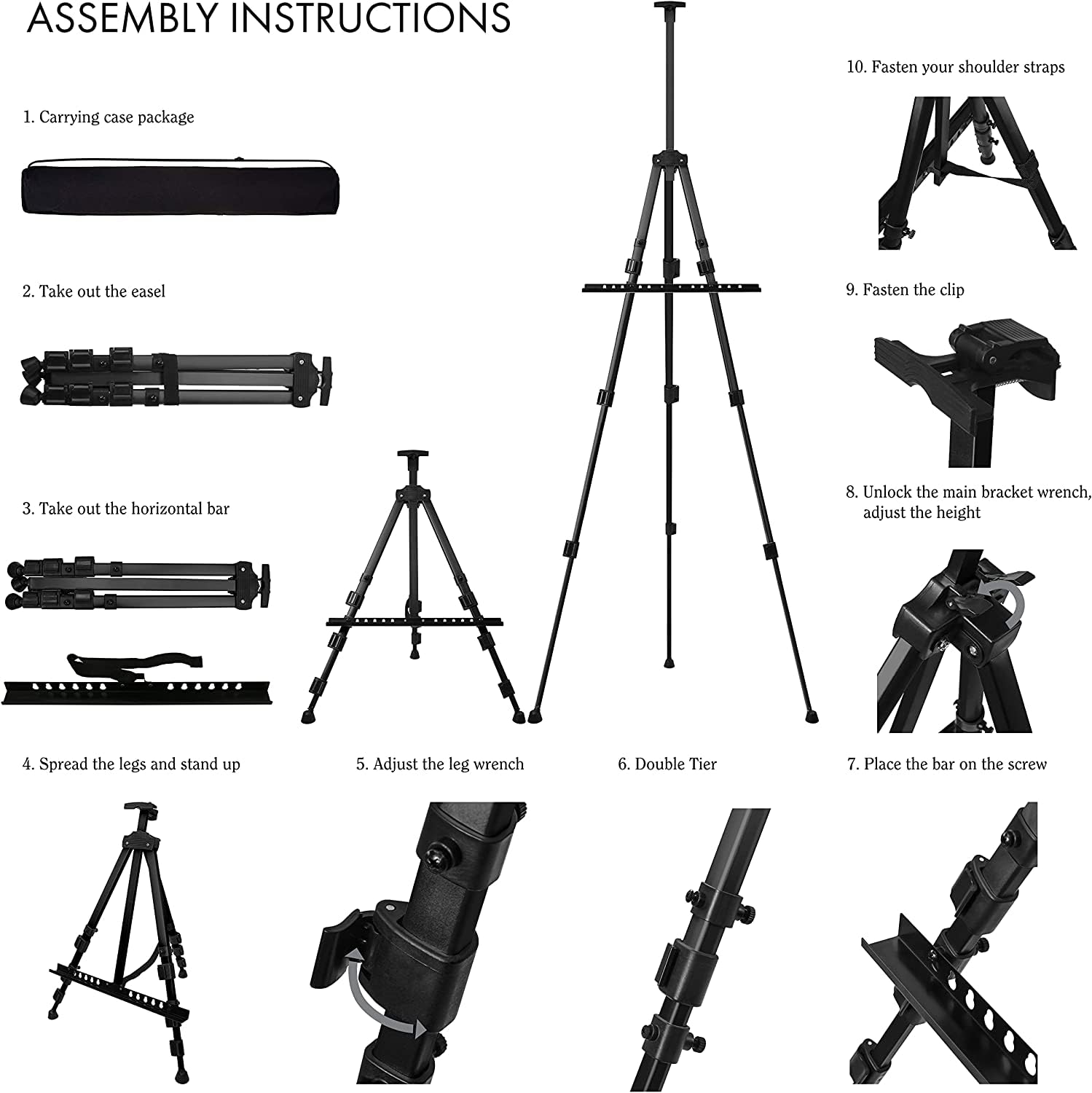 Artify 66 Inches Double Tier Easel Stand, Adjustable Height from 22-66”, Tripod for Painting and Display with a Carrying Bag, Pack, Black ARTIFY art supplies