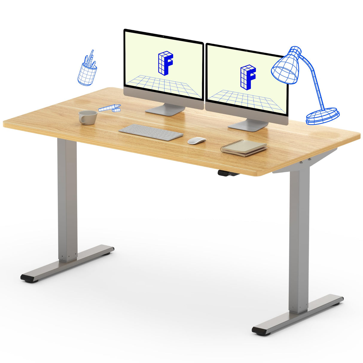 FLEXISPOT Height Adjustable Desk 55 x 28 inch Electric Standing Desk Whole-Piece Desk Board Stand Up Desk for Home Office (Gray Frame + 55" Natural FLEXISPOT