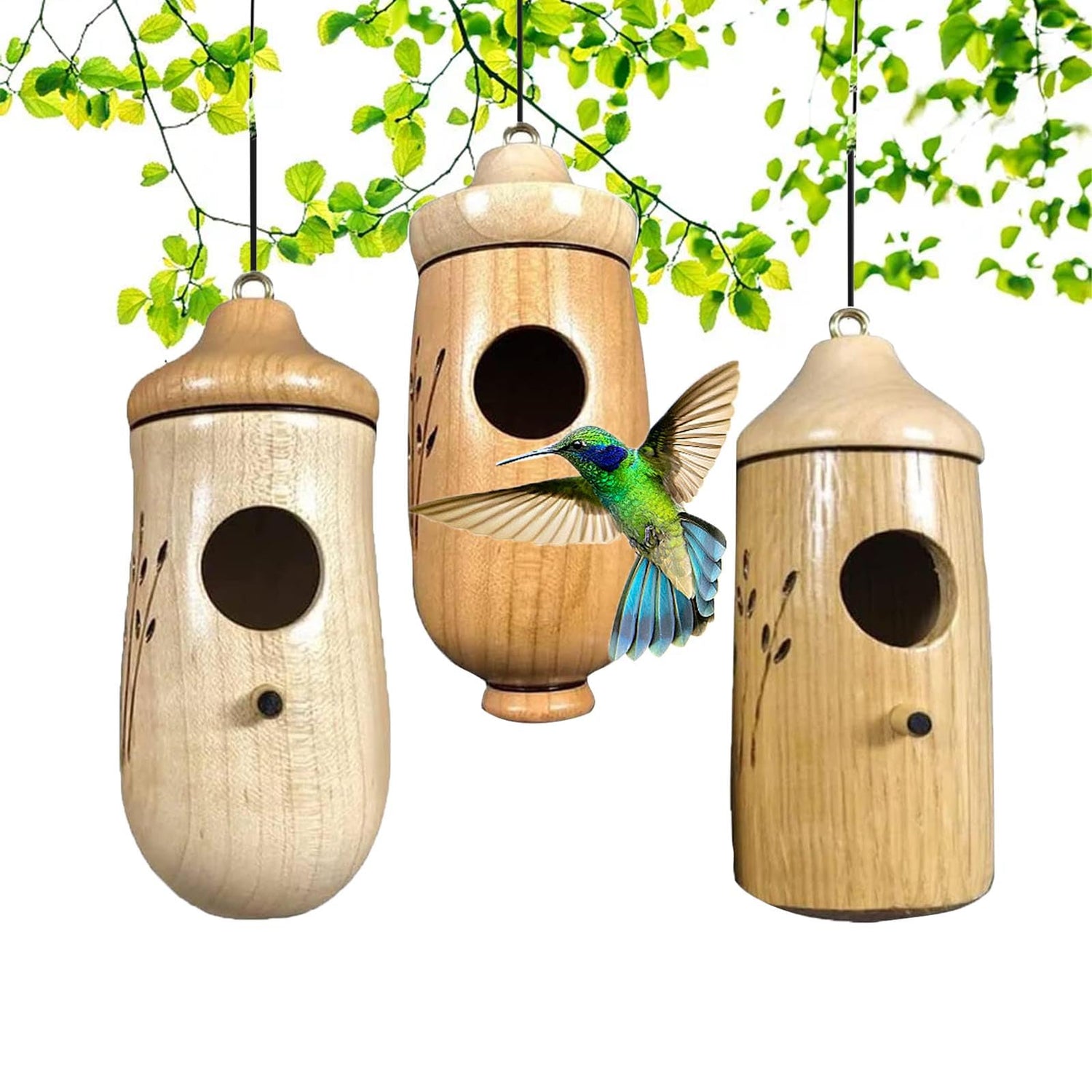 Shirem Wooden Hummingbird House, Natural Wooden Hummingbird House for Outside Hanging for Nesting, Garden Wooden Bird Feeder (Set D) LSNTUU