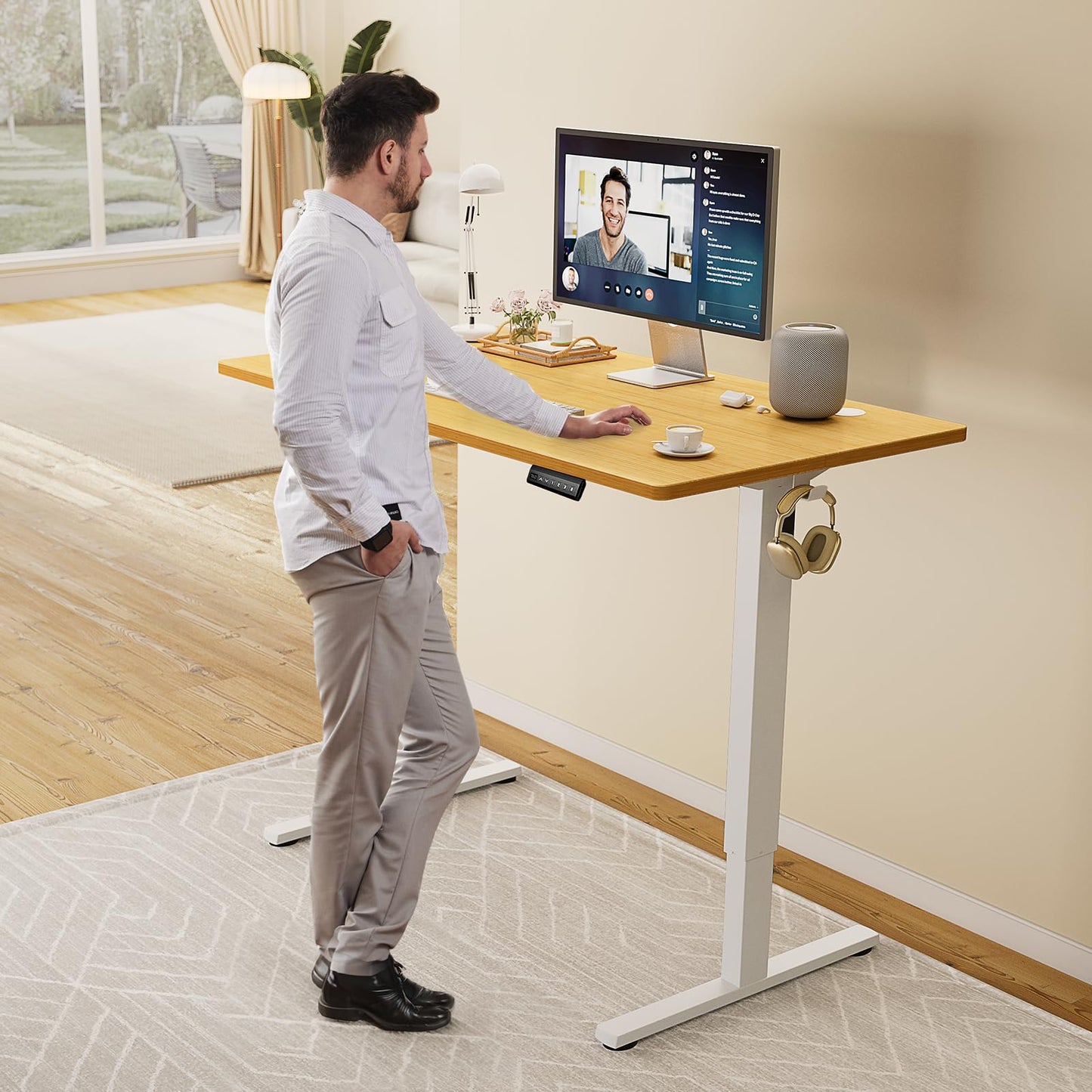 SMUG Standing Desk, Adjustable Height Electric Sit Stand Up Down Computer Table, 40x24 Inch Ergonomic Rising Desks for Work Office Home, Modern Lift