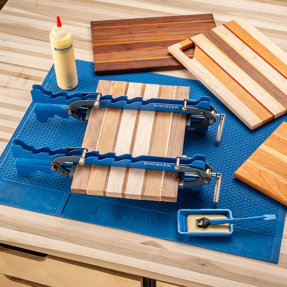 Mini Deluxe Panel Clamps (2-Pack) - Powerful Four-Way Pressure Cabinet Clamps - Sawtooth Pattern Mini Clamp Set w/Clamp Rails, Storage Rack & More - ROCKLER