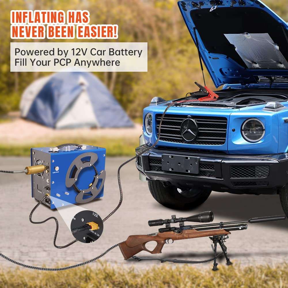 TOAUTO A3 PCP Air Compressor, Unique Vertical+Wire Spool Portable Design, Auto-Stop, Oil/Water-Free, 4500Psi/30Mpa, 8MM Quick-Connector for FASTTOBUY