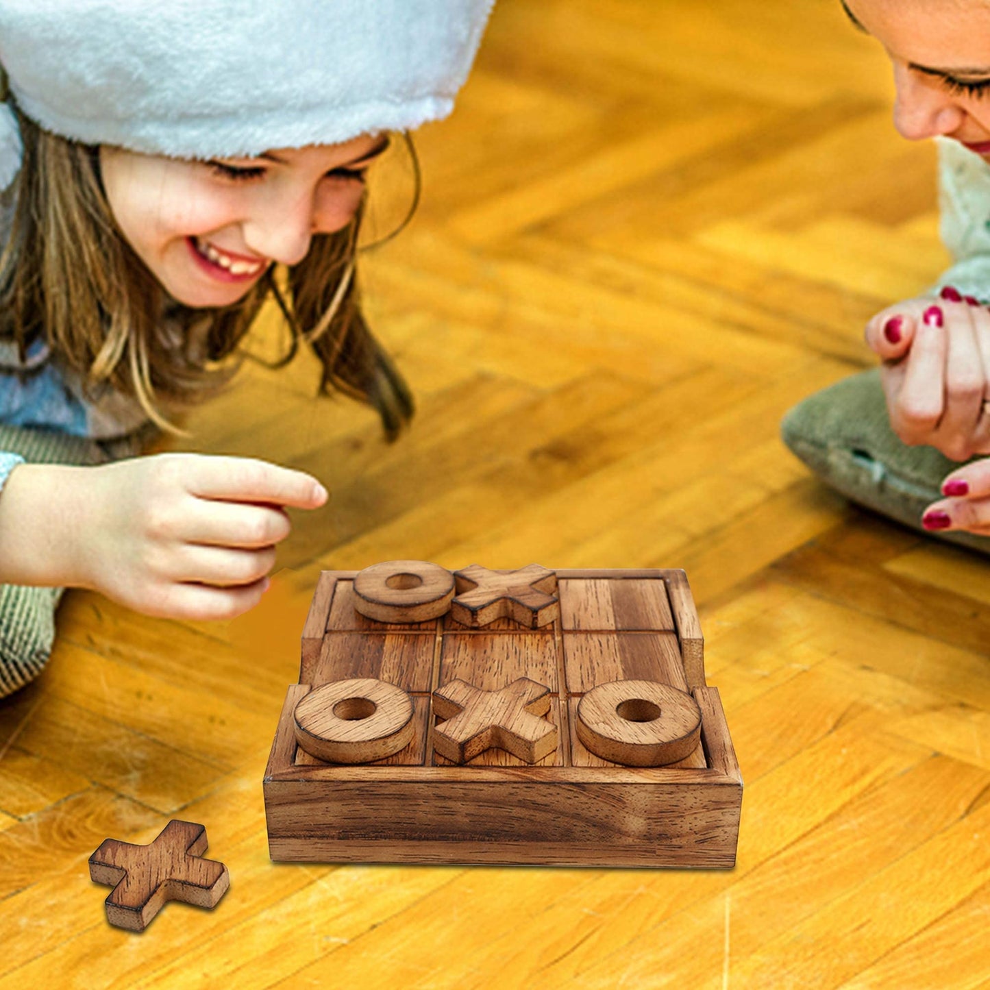 Glintoper Tic Tac Toe & 4 in a Row Table Games Set - Rustic Decor Wood Strategy Board Games for Families - WoodArtSupply