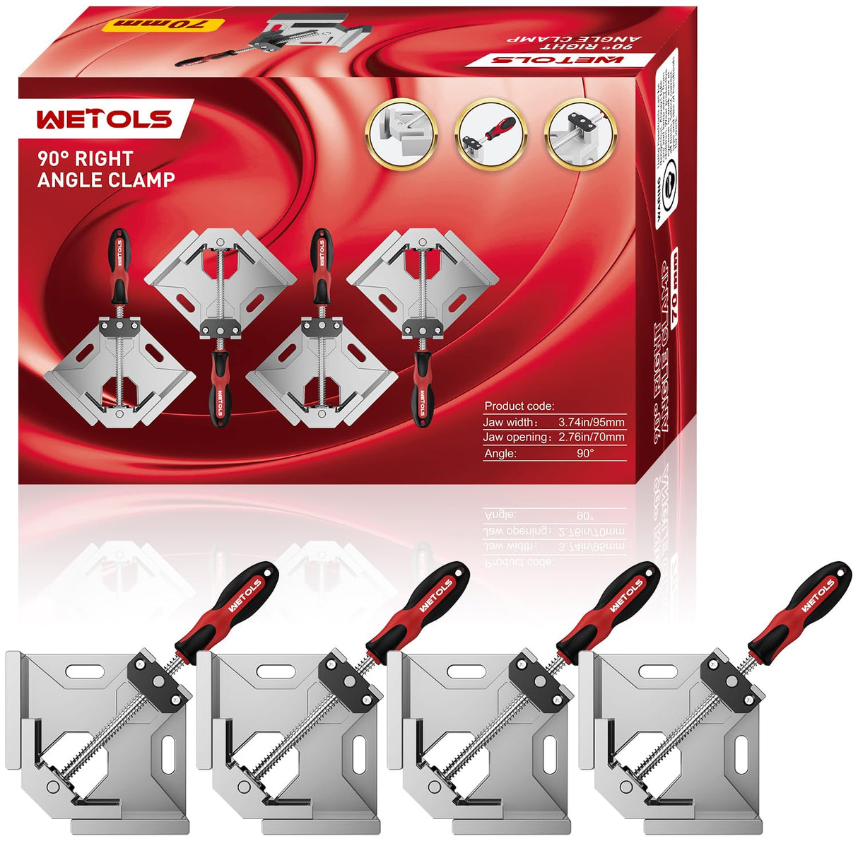 WETOLS Corner Clamp 4pcs - 90 Degree Right Angle Clamp - Single Handle Corner Clamp with Adjustable Swing Jaw Aluminum Alloy, Photo Framing, Tools WETOLS