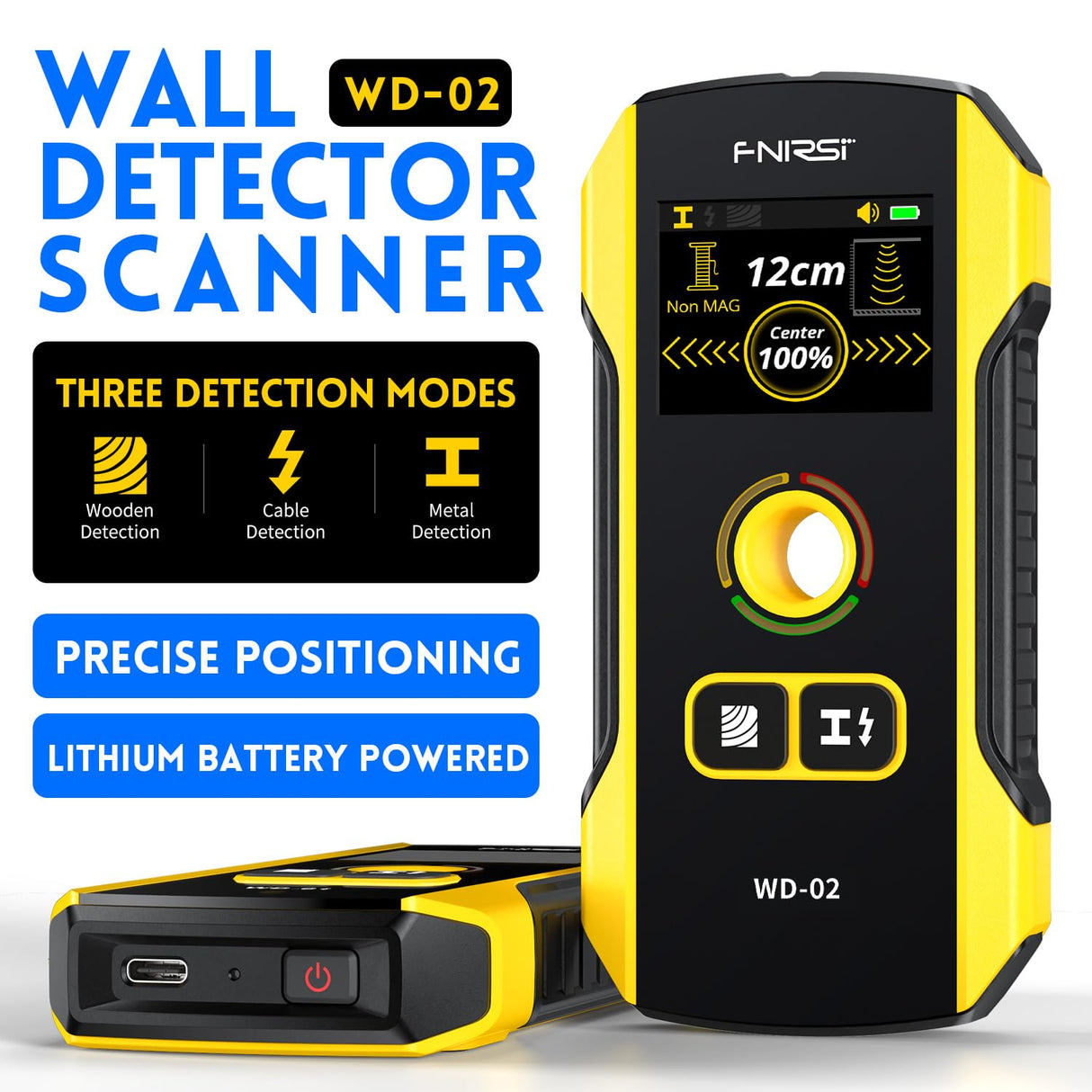 Stud Finder Wall Scanner - FNIRSI Upgraded WD-02 TFT Display Electronic Stud Detector with HPC Chip, Wall Scanner with Positioning Hole for Center FNIRSI