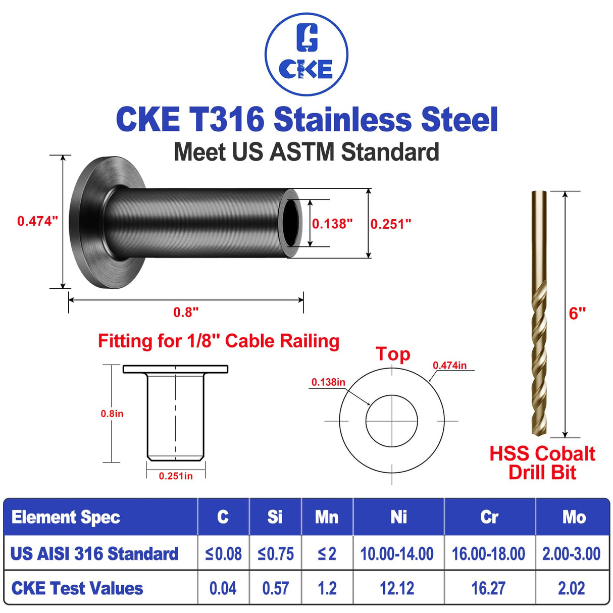 CKE 120 Pack T316 Black Stainless Steel Protector Sleeves for 1/8" Cable Deck Railing Kit System, Black Cable Railing Protector Sleeve for Wood Posts CKE