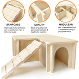 Chngeary Guinea Pig Hideout and House: Multi Chamber Wooden Guinea Pig Castle with Ladder, Cage Accessories for Chinchilla Dwarf Rabbits Hamster Chngeary
