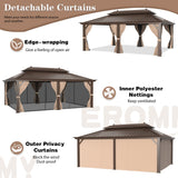 EROMMY 12'x 20' Gazebo Galvanized Steel Outdoor Hardtop Canopy Double Vented Roof Pergolas Aluminum Frame with Netting and Curtains for EROMMY